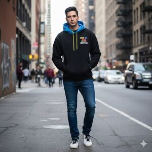 PUMA "Chase The Dream" Hoodie Mens Medium Black Blue Grey Colorblock Pullover